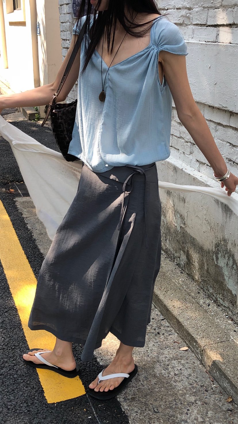 OVER RICH韓國東大門代購女裝新款休閑推薦長裙不對稱褶裥OVER RICH長裙