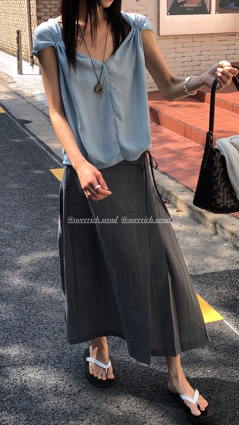 OVER RICH韓國東大門代購女裝新款休閑推薦長裙不對稱褶裥OVER RICH長裙