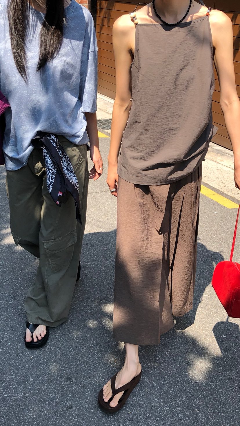 OVER RICH韓國東大門代購女裝新款休閑推薦長裙不對稱褶裥OVER RICH長裙