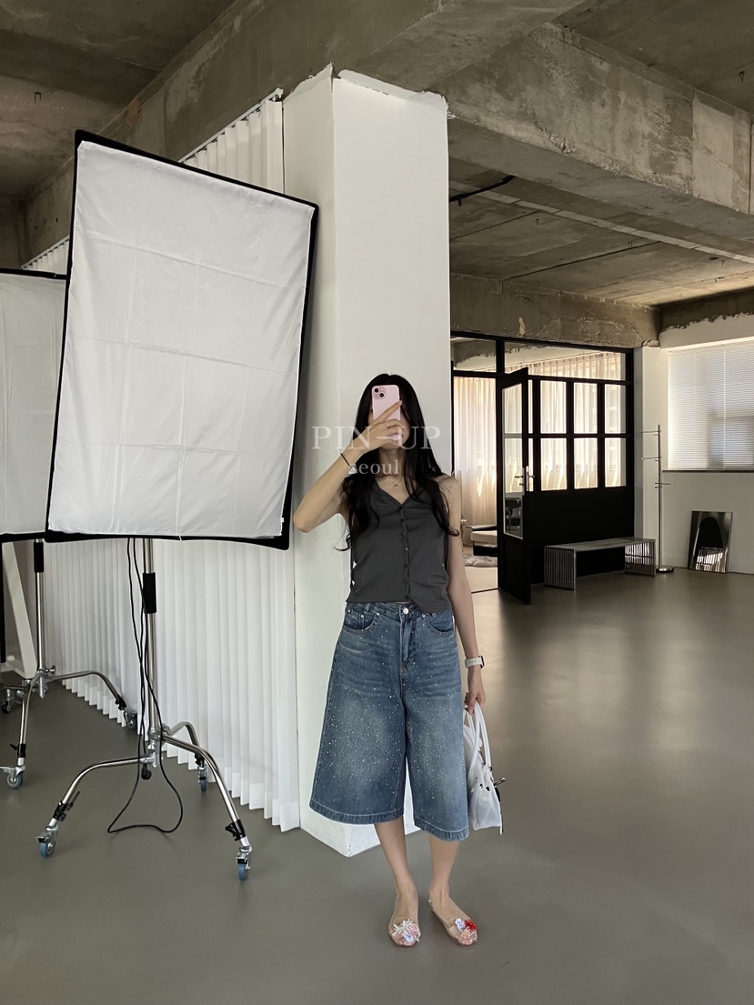 PIN-UP韓國直郵女士新品時尚休閑人氣熱賣26夏季短褲串珠PIN-UP短褲