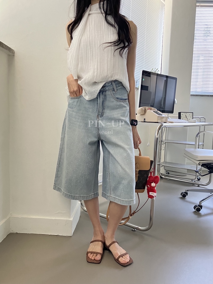 PIN-UP韓國直郵女士新品時尚休閑人氣熱賣26夏季短褲串珠PIN-UP短褲圖色1