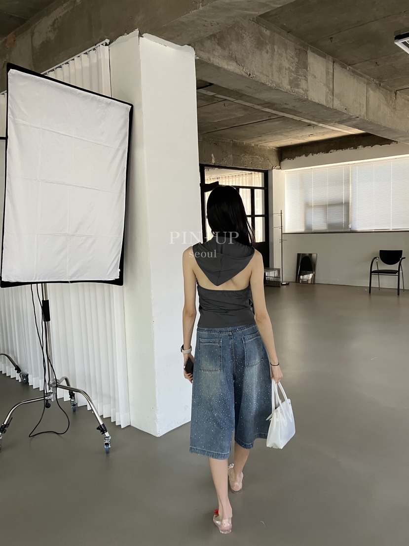 PIN-UP韓國東大門直郵女士新品時尚熱賣吊帶背心露背連帽PIN-UP吊帶/背心