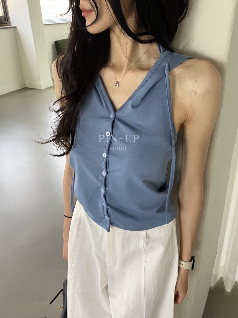 PIN-UP韓國東大門直郵女士新品時尚熱賣吊帶背心露背連帽PIN-UP吊帶/背心
