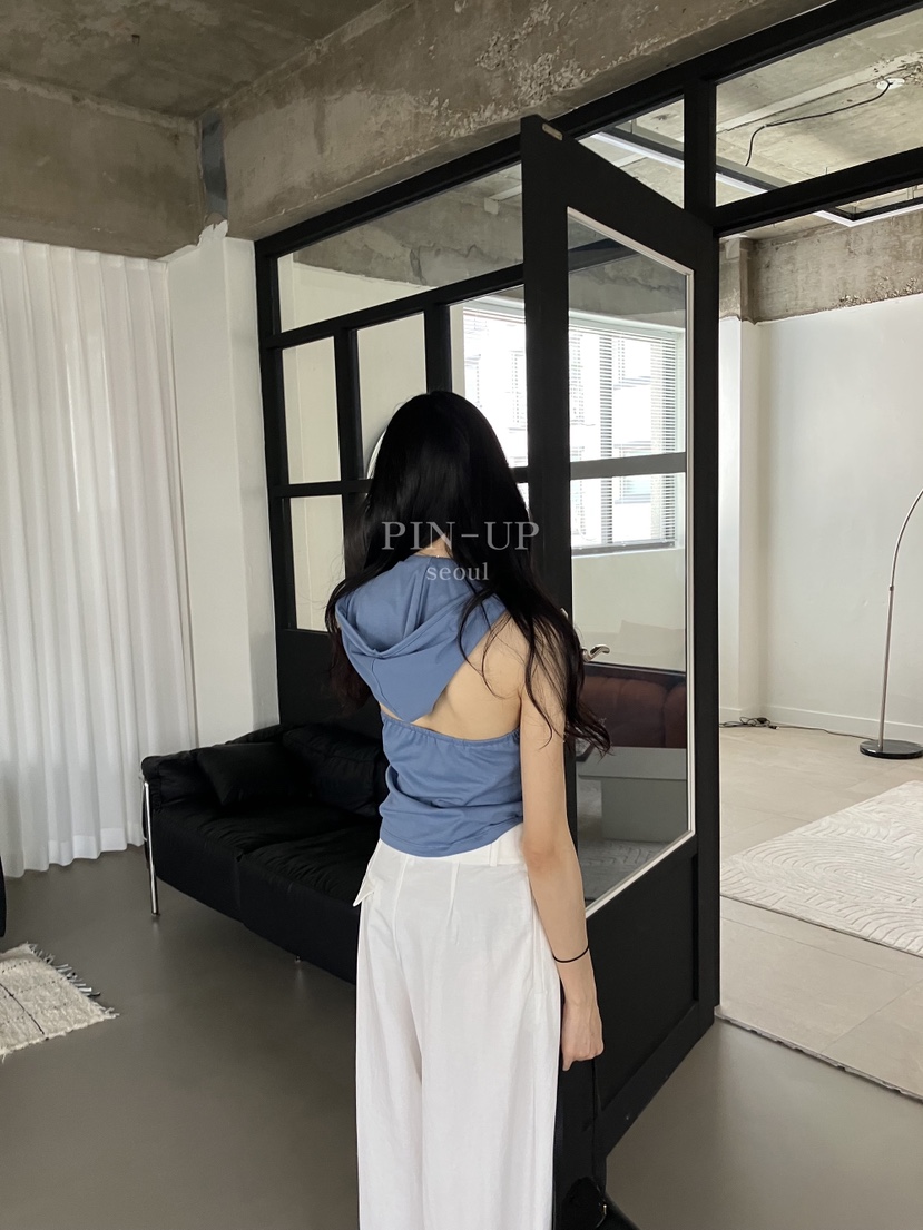 PIN-UP韓國東大門直郵女士新品時尚熱賣吊帶背心露背連帽PIN-UP吊帶/背心