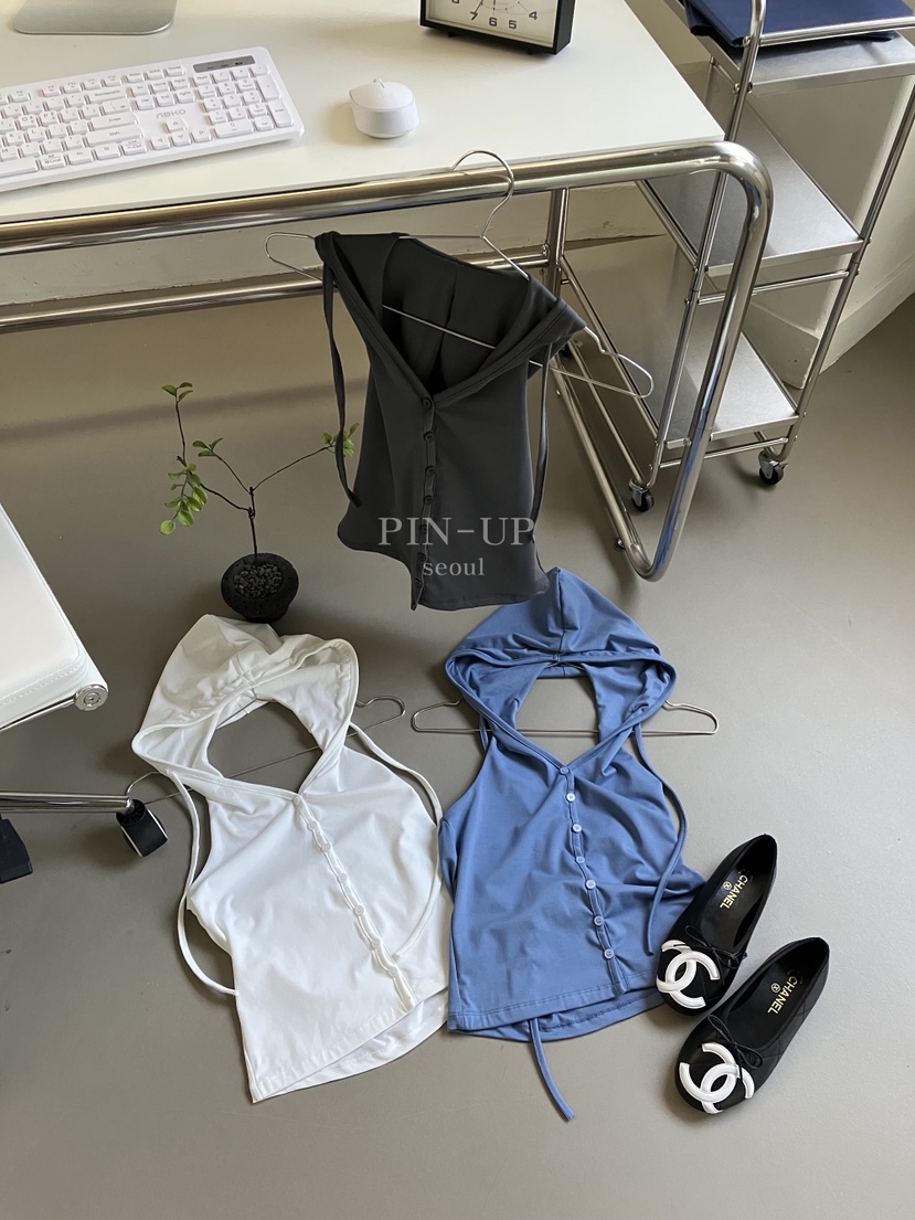PIN-UP韓國東大門直郵女士新品時尚熱賣吊帶背心露背連帽PIN-UP吊帶/背心