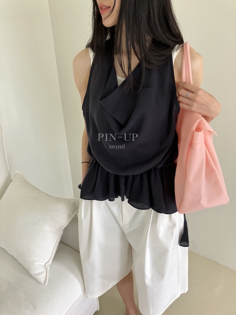 PIN-UP東大門實拍韓國女裝新款休閑熱賣吊帶背心荷葉邊露背PIN-UP吊帶/背心