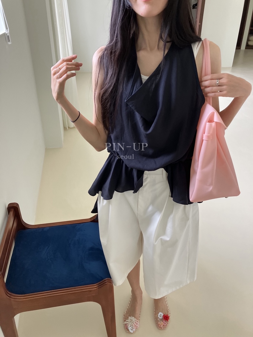 PIN-UP東大門實拍韓國女裝新款休閑熱賣吊帶背心荷葉邊露背PIN-UP吊帶/背心
