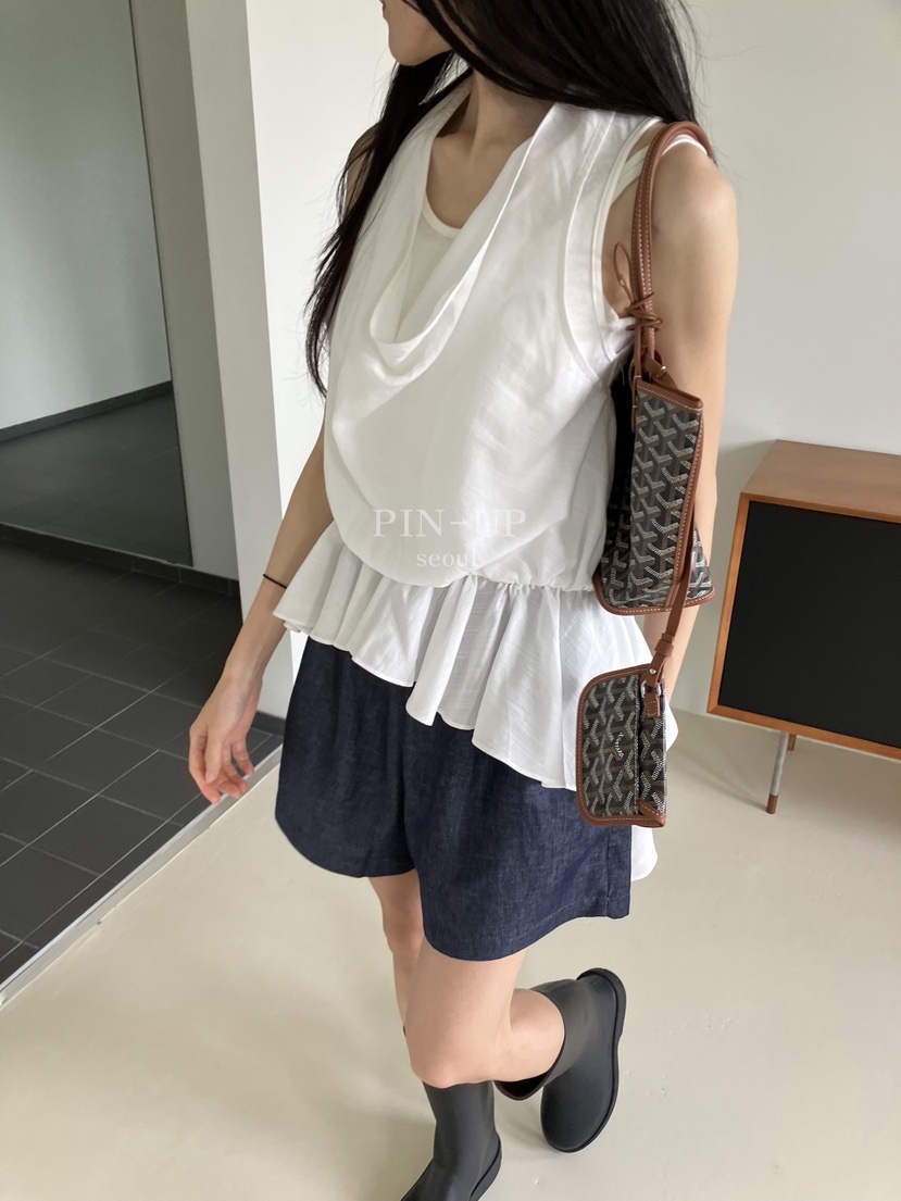 PIN-UP東大門實拍韓國女裝新款休閑熱賣吊帶背心荷葉邊露背PIN-UP吊帶/背心