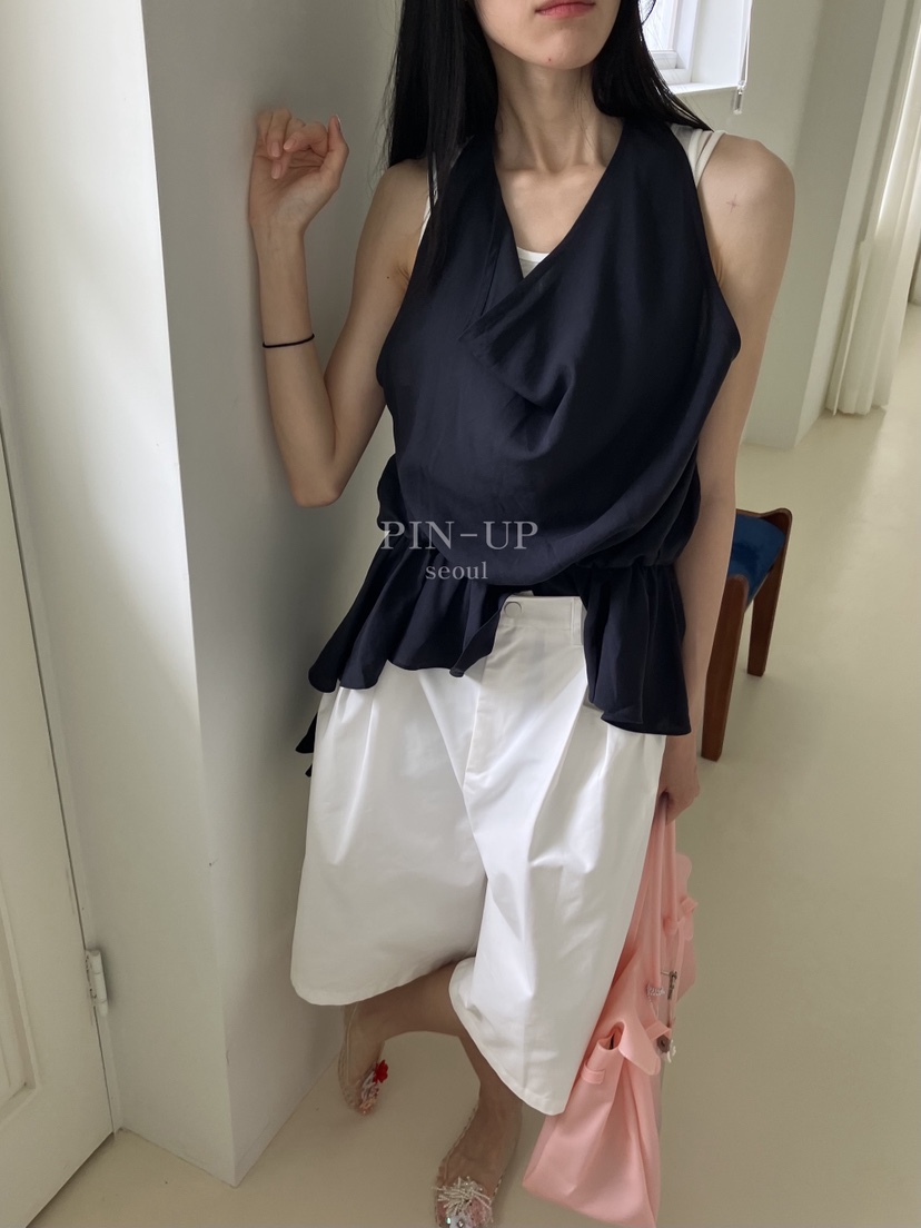 PIN-UP東大門實拍韓國女裝新款休閑熱賣吊帶背心荷葉邊露背PIN-UP吊帶/背心圖色1