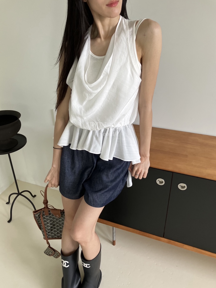 PIN-UP東大門實拍韓國女裝新款休閑熱賣吊帶背心荷葉邊露背PIN-UP吊帶/背心圖色2