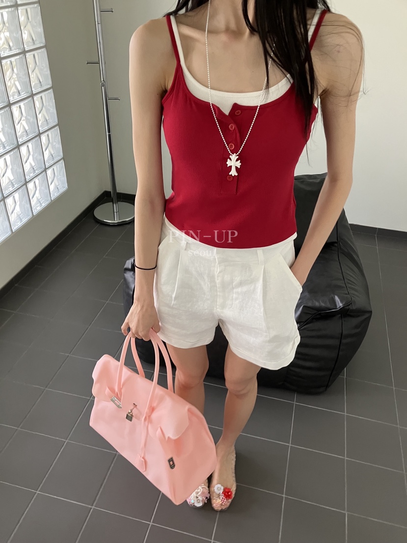 PIN-UP東大門實拍韓國女裝新品人氣時尚短褲不含腰帶亞麻PIN-UP短褲