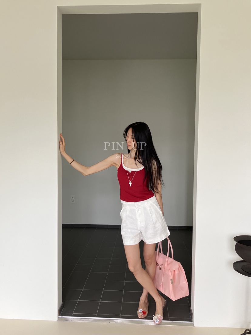 PIN-UP東大門實拍韓國女裝新品人氣時尚短褲不含腰帶亞麻PIN-UP短褲