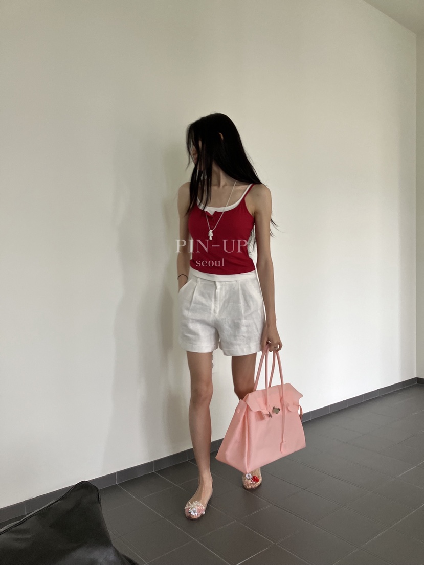 PIN-UP東大門實拍韓國女裝新品人氣時尚短褲不含腰帶亞麻PIN-UP短褲