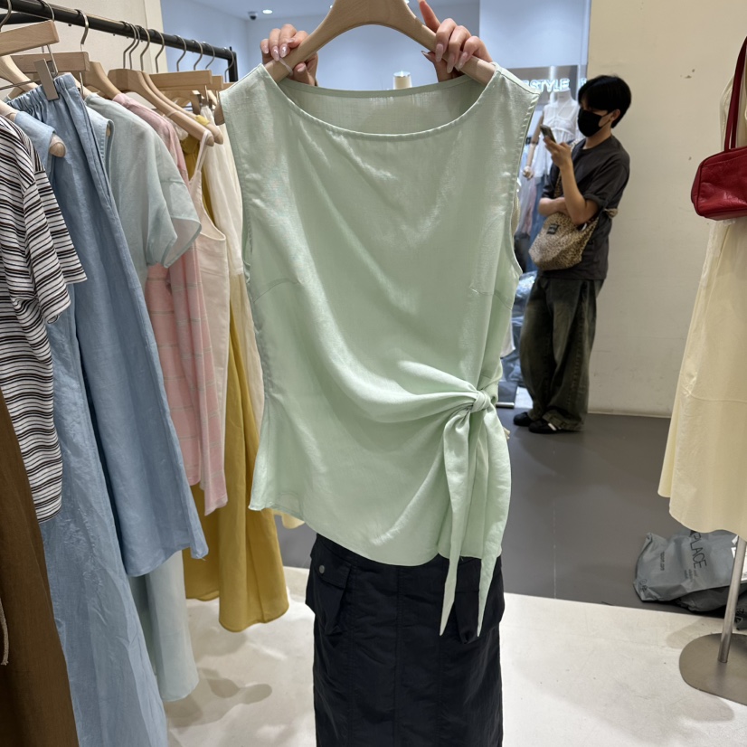 AURA韓國東大門直郵女裝新品推薦26夏季時尚吊帶背心亞麻Au ra吊帶/背心圖色2