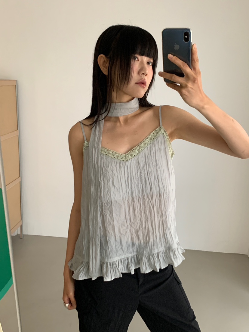MORE THAN-P韓國直郵實拍女士新款人氣吊帶背心含圍巾無袖MORE THAN吊帶/背心