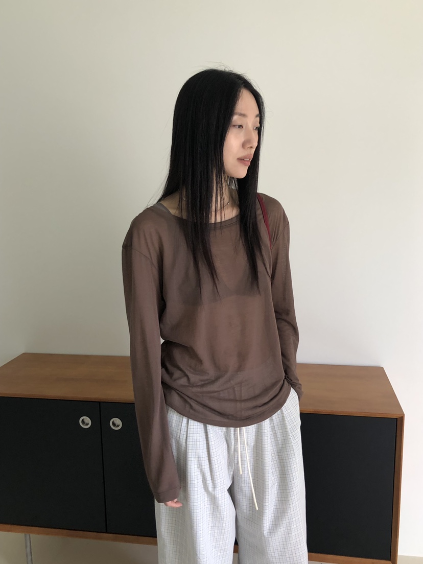 TORRE韓國直郵實拍女裝新品推薦人氣休閑熱賣長袖T恤透明TORRE長袖T恤