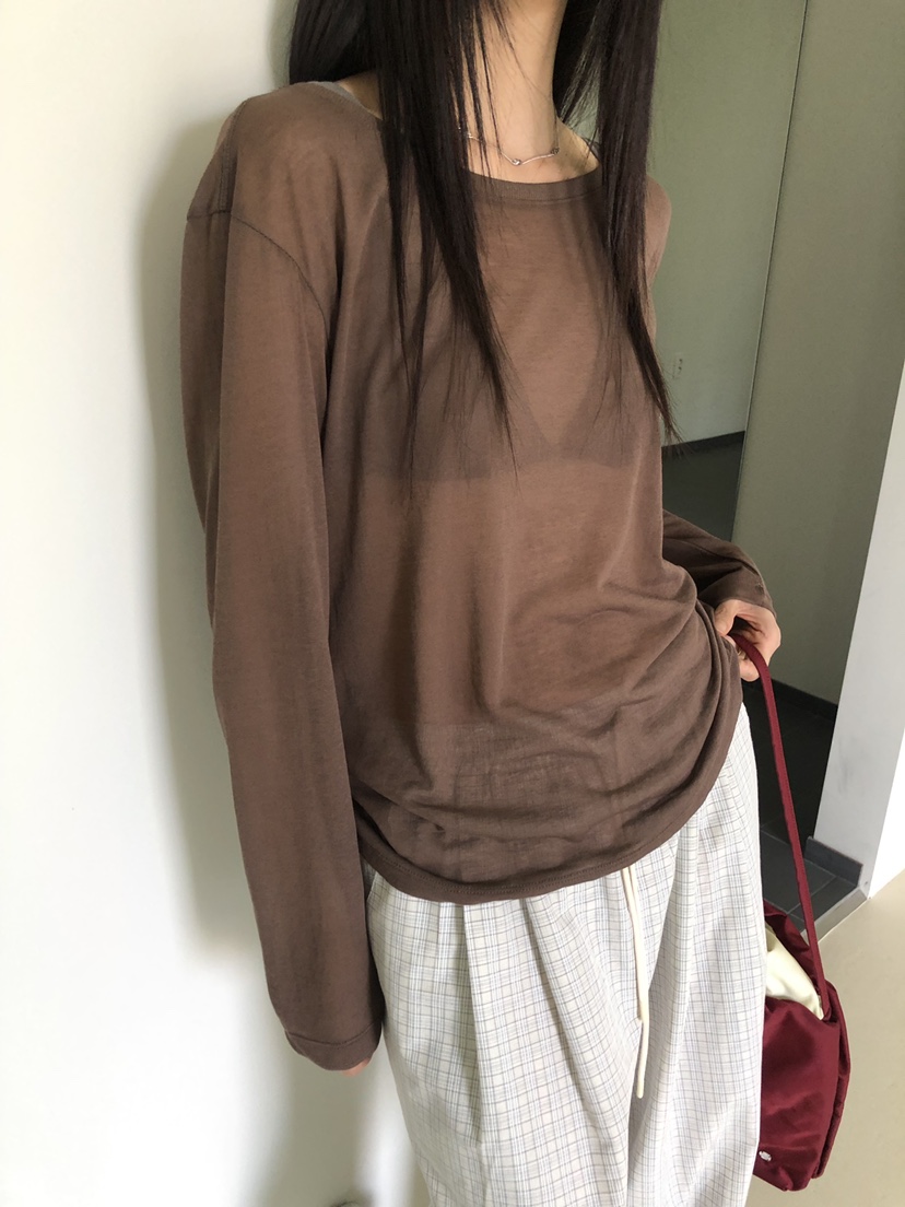TORRE韓國直郵實拍女裝新品推薦人氣休閑熱賣長袖T恤透明TORRE長袖T恤圖色2