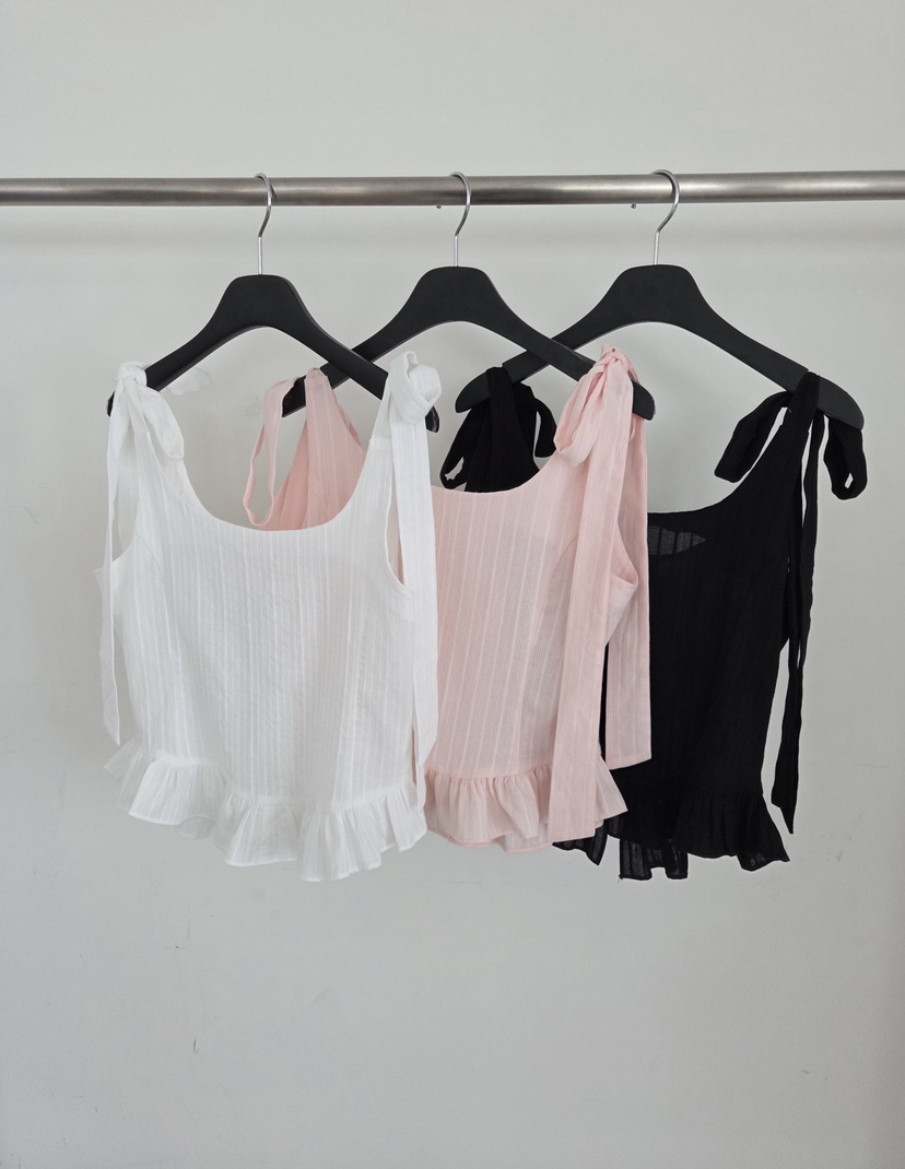 VERANDA韓國直郵實拍女裝新品熱賣吊帶背心荷葉邊無袖緞帶VERANDA吊帶/背心