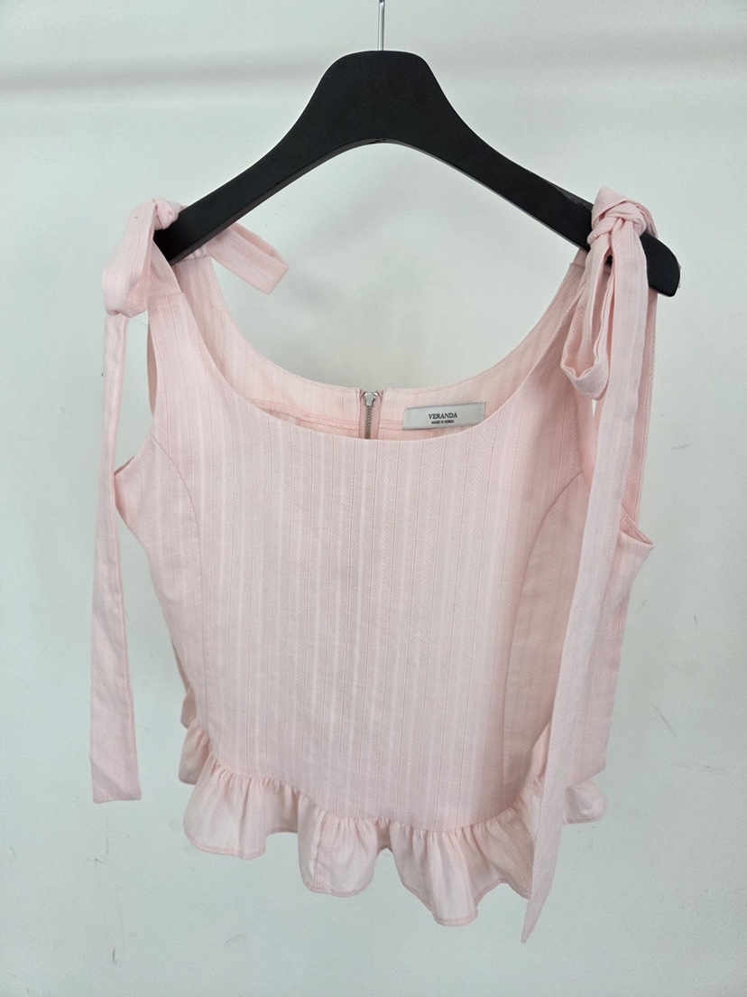 VERANDA韓國直郵實拍女裝新品熱賣吊帶背心荷葉邊無袖緞帶VERANDA吊帶/背心