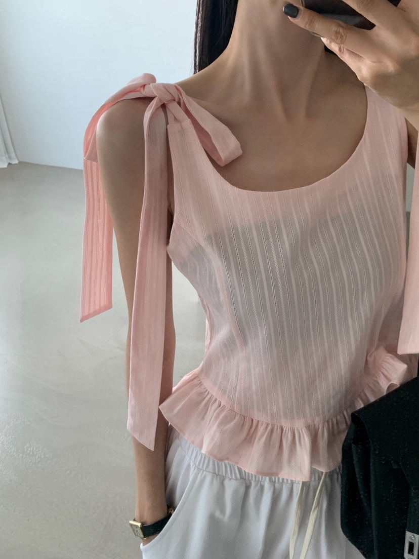 VERANDA韓國直郵實拍女裝新品熱賣吊帶背心荷葉邊無袖緞帶VERANDA吊帶/背心