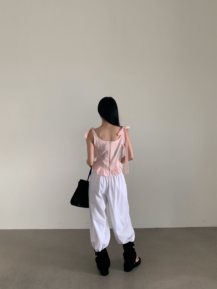 VERANDA韓國直郵實拍女裝新品熱賣吊帶背心荷葉邊無袖緞帶VERANDA吊帶/背心