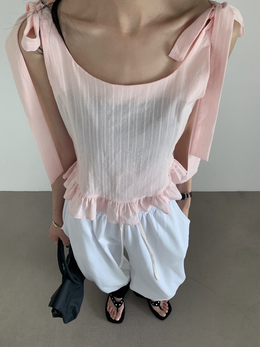 VERANDA韓國直郵實拍女裝新品熱賣吊帶背心荷葉邊無袖緞帶VERANDA吊帶/背心