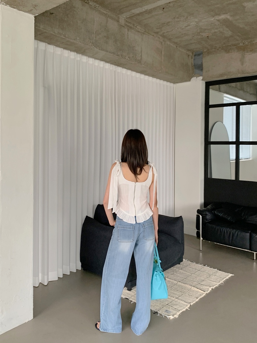 VERANDA韓國直郵實拍女裝新品熱賣吊帶背心荷葉邊無袖緞帶VERANDA吊帶/背心