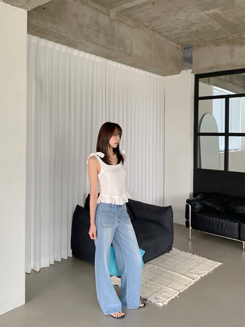 VERANDA韓國直郵實拍女裝新品熱賣吊帶背心荷葉邊無袖緞帶VERANDA吊帶/背心