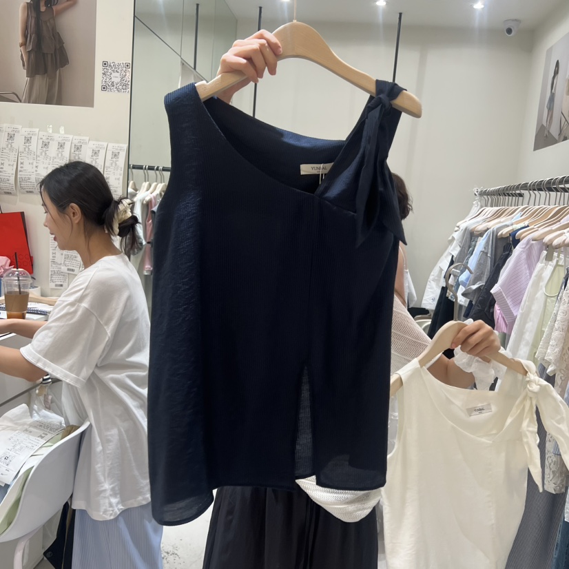 YUNBAL東大門實拍韓國女裝新款熱賣休閑吊帶背心不對稱系帶YUNBAL吊帶/背心圖色2