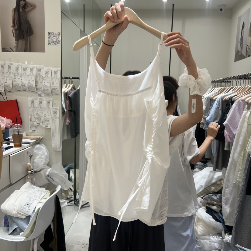 YUNBAL東大門實拍韓國女士新款推薦吊帶背心褶皺雙層無袖YUNBAL吊帶/背心