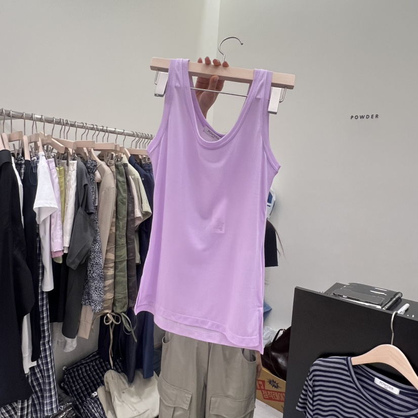 POWDER韓國代購女裝新款熱賣26夏季人氣休閑時尚T恤天絲無袖POWDERT恤圖色4