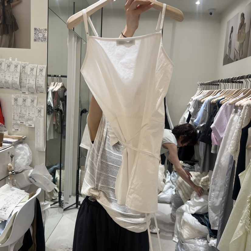 YUNBAL韓國東大門代購女士新款人氣吊帶背心荷葉邊含繩無袖YUNBAL吊帶/背心