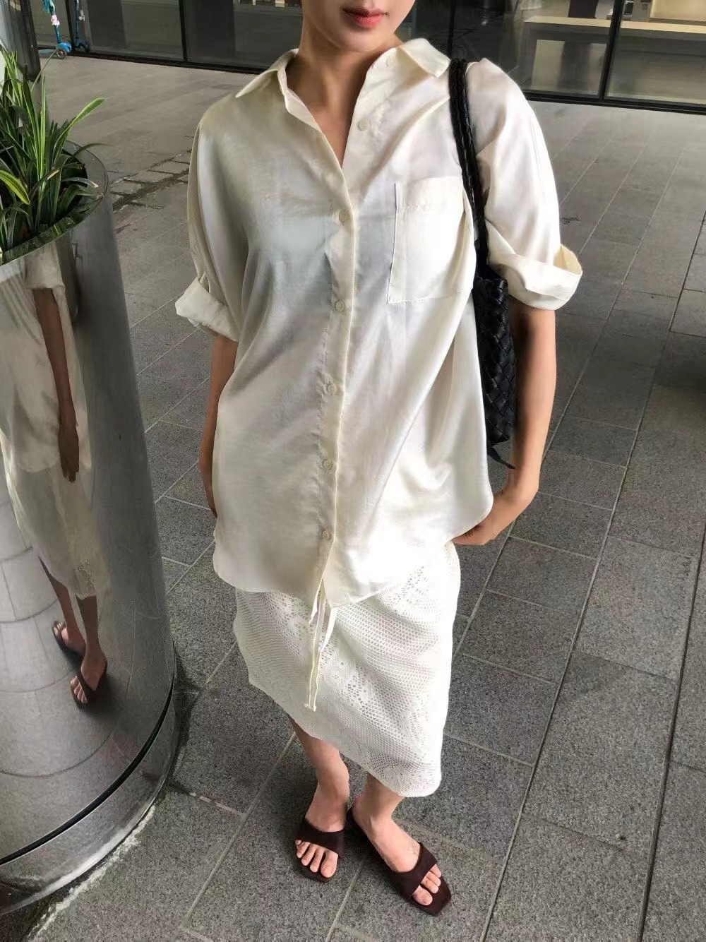SOIL東大門實拍韓國女士新品休閑人氣推薦襯衫蕾絲衫緞面SOIL襯衫/蕾絲衫