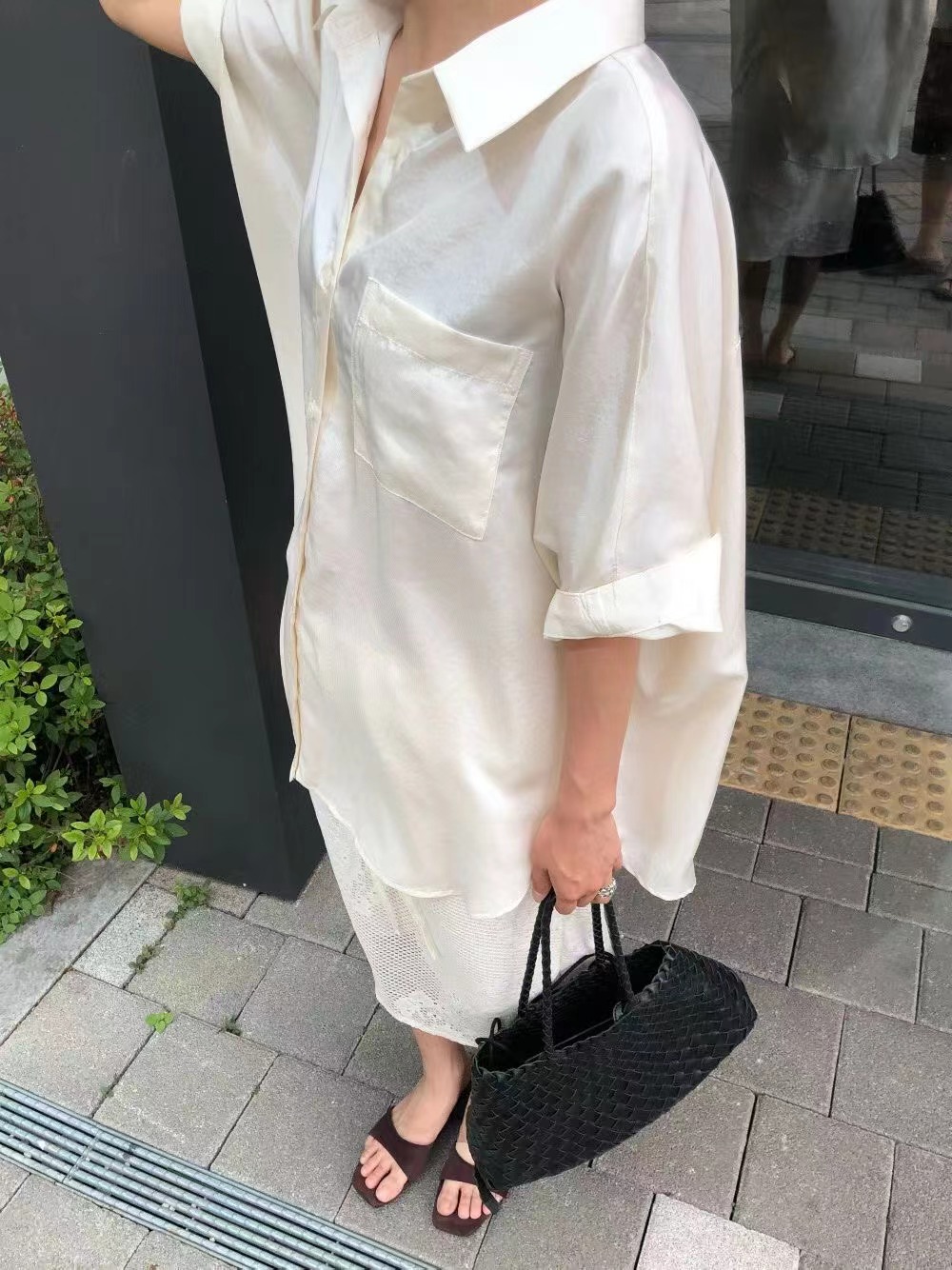 SOIL東大門實拍韓國女士新品休閑人氣推薦襯衫蕾絲衫緞面SOIL襯衫/蕾絲衫