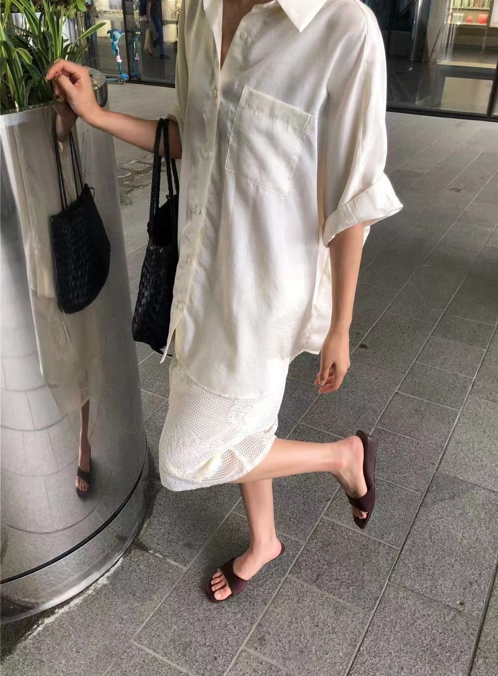 SOIL東大門實拍韓國女士新品休閑人氣推薦襯衫蕾絲衫緞面SOIL襯衫/蕾絲衫