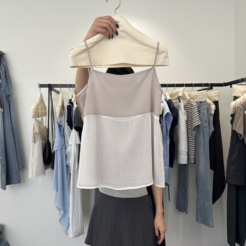FIND-P韓國東大門直郵女裝新品26夏季休閑吊帶背心撞色無袖FIND-P吊帶/背心圖色1