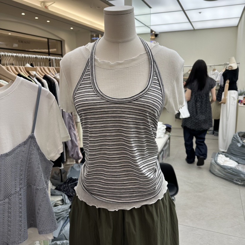 I MFACT韓國直郵實拍女裝新品時尚吊帶背心露背無袖條紋I MFACT吊帶/背心