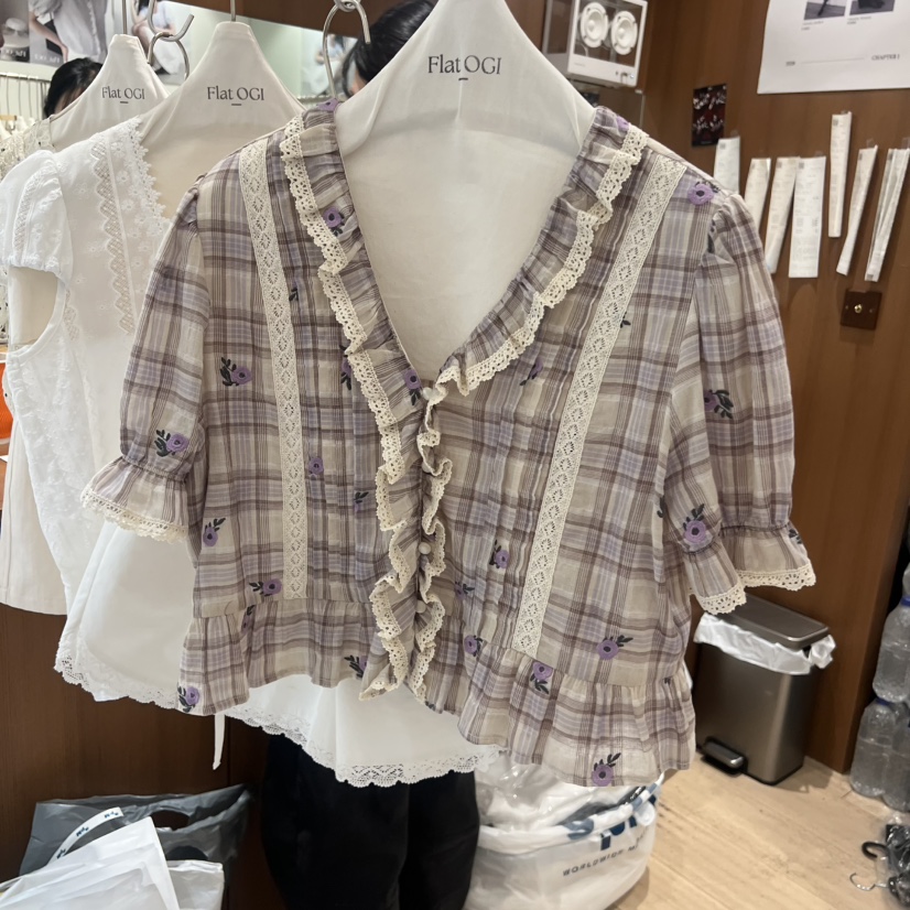 OGI韓國東大門直郵女裝新品26夏季時尚休閑熱賣襯衫蕾絲衫FLat OGI襯衫/蕾絲衫圖色1