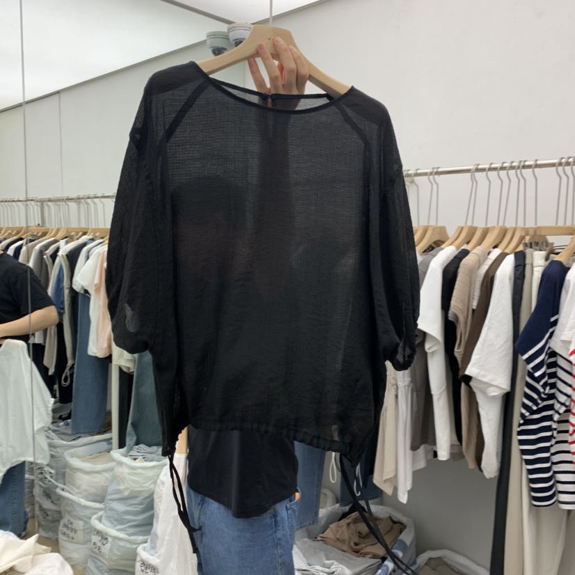 MOI-A韓國東大門代購女裝新品人氣26夏季襯衫蕾絲衫格子透明MOI-A襯衫/蕾絲衫圖色2