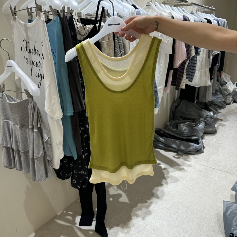 MOREMORE韓國東大門直郵女裝新品休閑吊帶背心假兩件無袖more more吊帶/背心圖色1