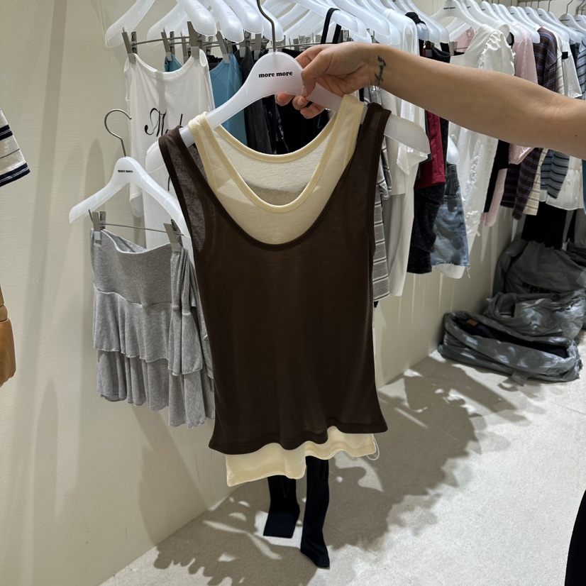 MOREMORE韓國東大門直郵女裝新品休閑吊帶背心假兩件無袖more more吊帶/背心圖色2