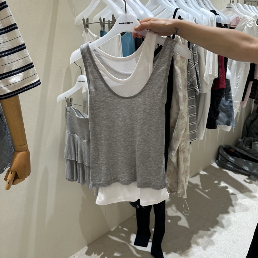 MOREMORE韓國東大門直郵女裝新品休閑吊帶背心假兩件無袖more more吊帶/背心圖色4
