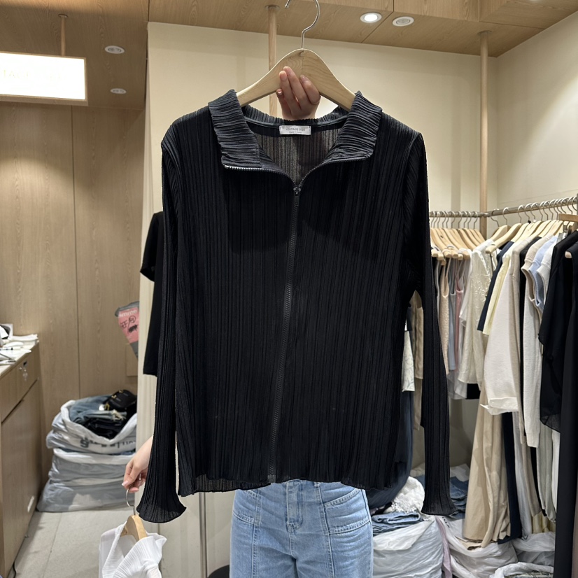 VINTAGE VIBE韓國東大門代購女裝新款休閑長袖T恤拉鏈褶裥VINTAGE VIBE長袖T恤圖色4
