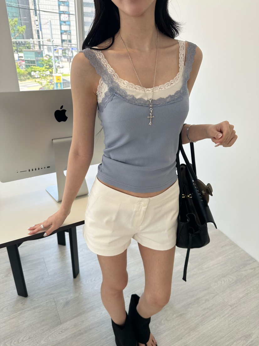 MARKE-P韓國代購女裝新款26夏季吊帶背心撞色蕾絲雙層無袖MARKE-P吊帶/背心