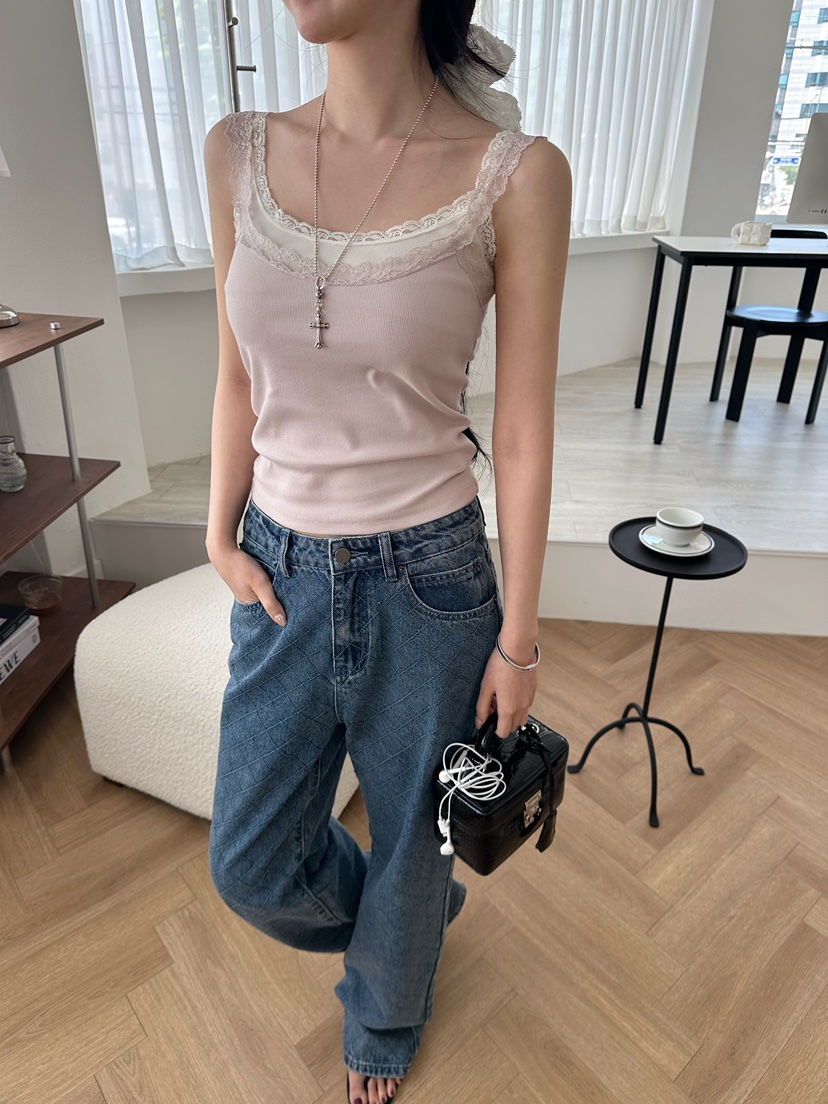 MARKE-P韓國代購女裝新款26夏季吊帶背心撞色蕾絲雙層無袖MARKE-P吊帶/背心