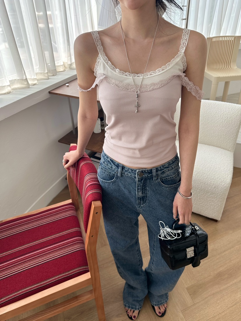 MARKE-P韓國代購女裝新款26夏季吊帶背心撞色蕾絲雙層無袖MARKE-P吊帶/背心