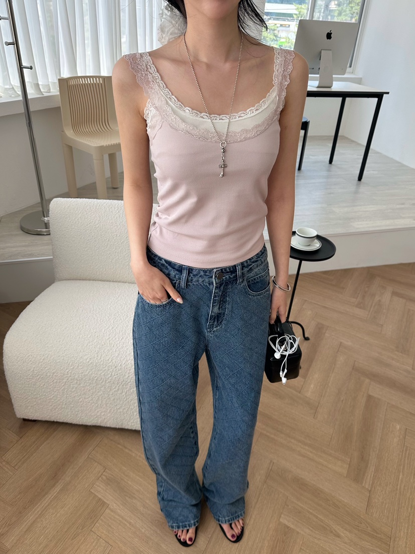 MARKE-P韓國代購女裝新款26夏季吊帶背心撞色蕾絲雙層無袖MARKE-P吊帶/背心