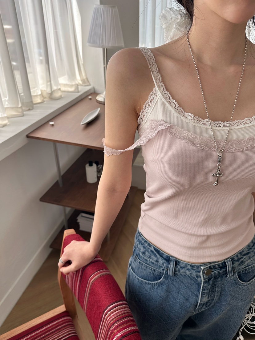 MARKE-P韓國代購女裝新款26夏季吊帶背心撞色蕾絲雙層無袖MARKE-P吊帶/背心