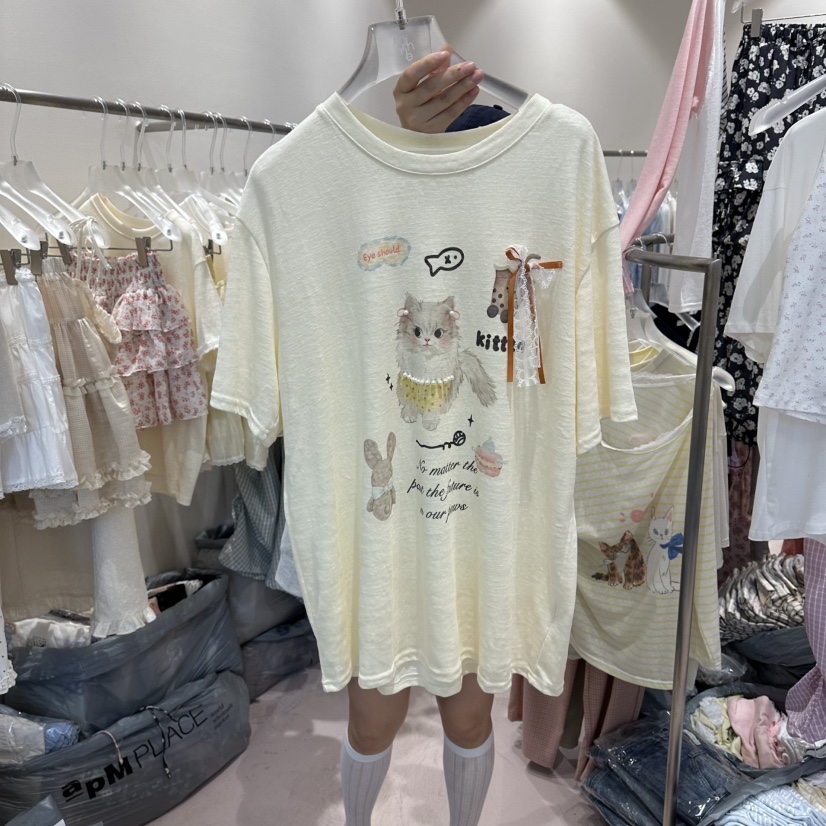 MIMME/LOOKK韓國代購女裝新款推薦26夏季熱賣休閑時尚T恤MIMME/LOOKKT恤圖色1米色