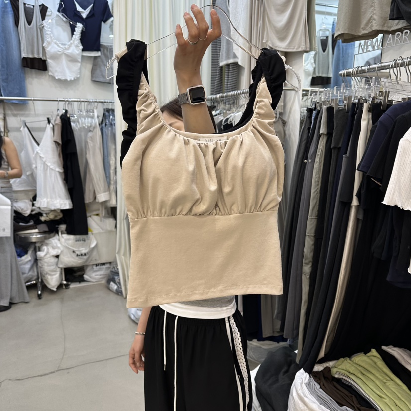 BILLION-L韓國東大門直郵女士新款時尚熱賣吊帶背心褶皺BILLION-L吊帶/背心圖色1